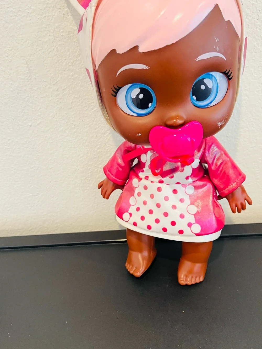 Pink Polka-Dot Baby Doll with Pacifier